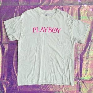 Playboy White Simple T-Shirt with Hot Pink Lettering 🐰🩷